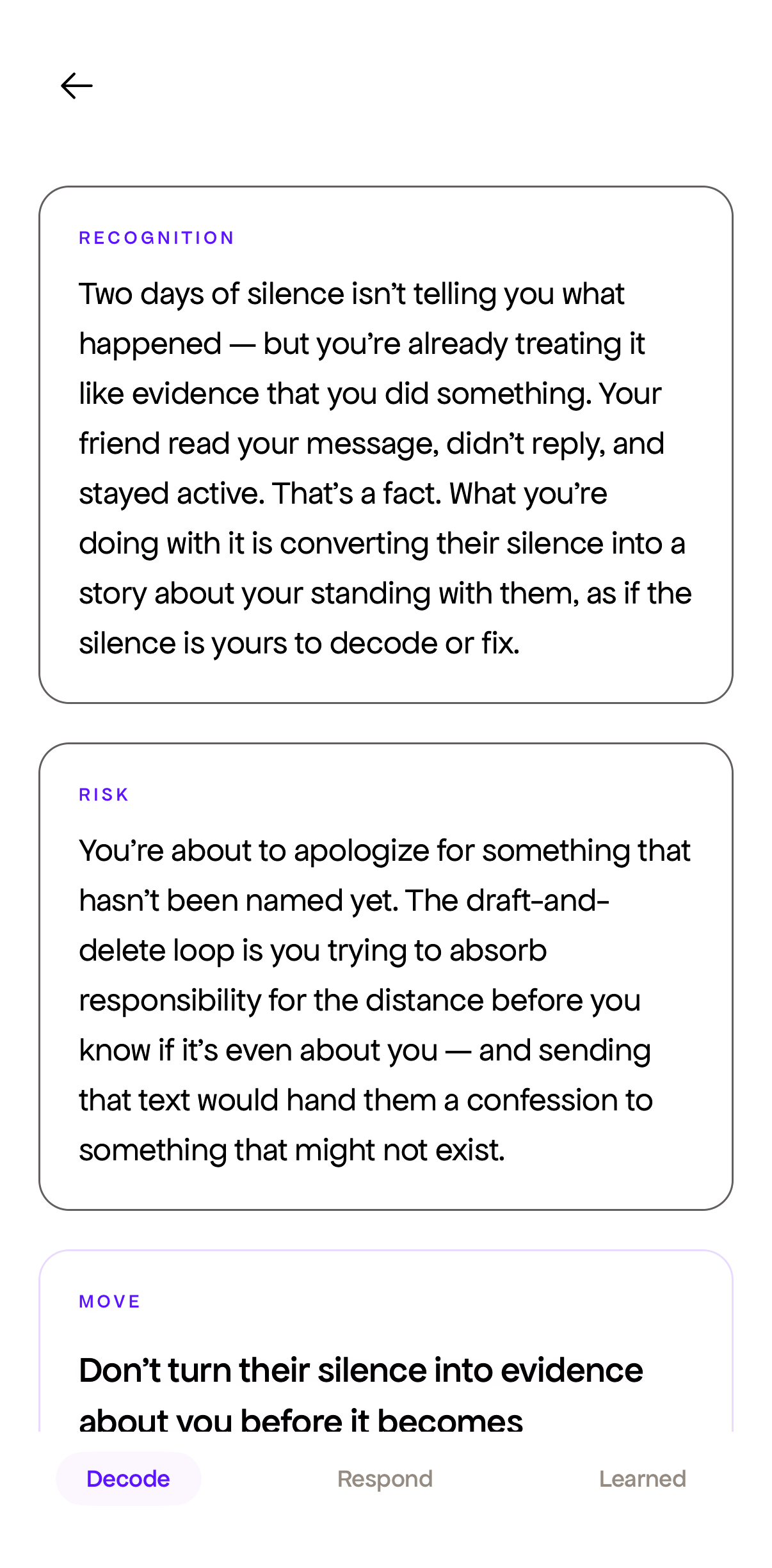 A Decode result — Recognition, Risk, and Move